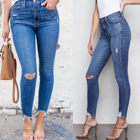 GOOD AMERICAN Good Waist high rise chewed hems Skinny Jean size 26 - Picture 8 of 9